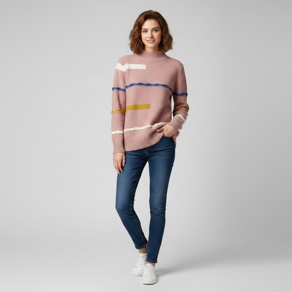 Sweater Rosa con Detalles de Colores