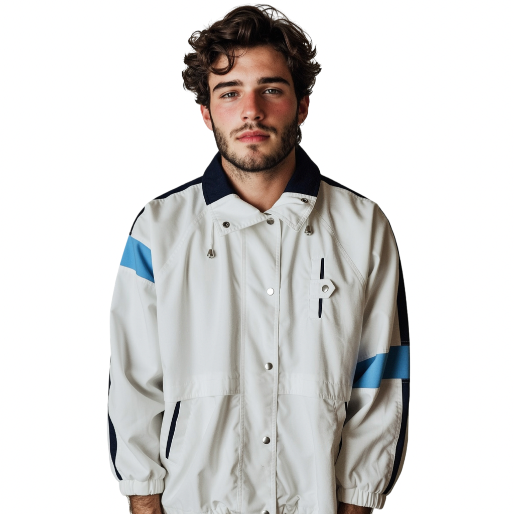 Parka Cortaviento Retro Blanco y Azul