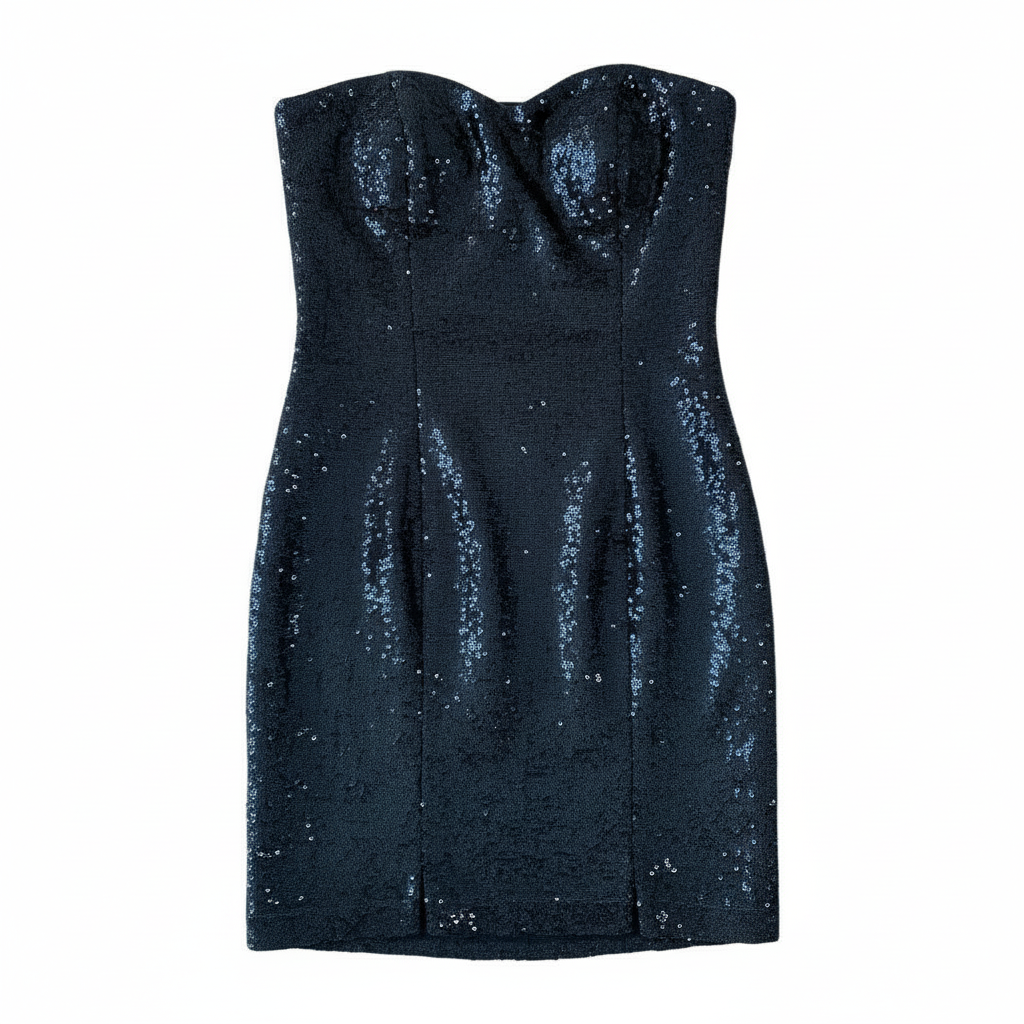 Vestido VNTG azul de Lentejuelas Strapless