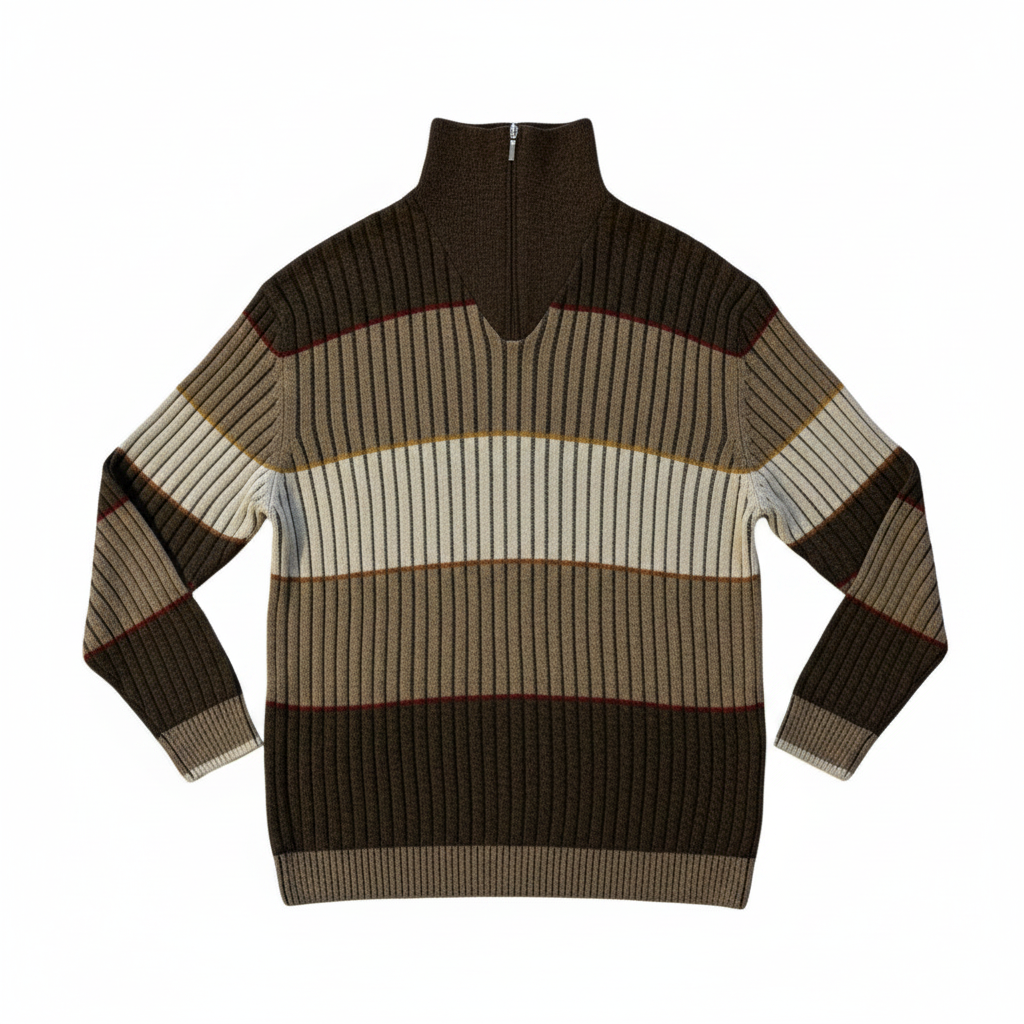 Sweater VNTG rayado con cuello alto y cierre