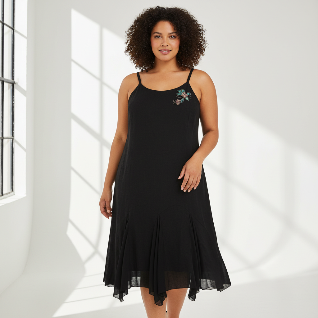 Vestido Largo Negro Bordado VNTG