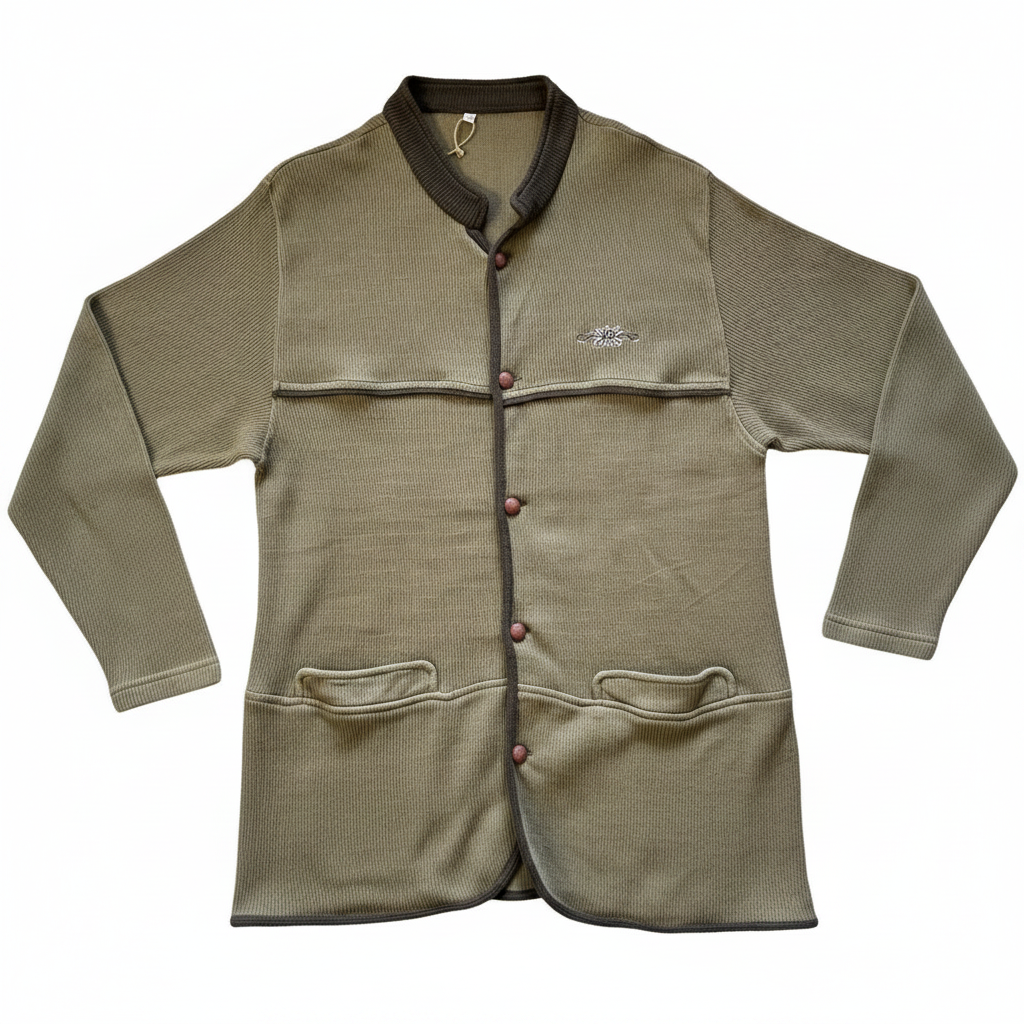 Cardigan VNTG verde oliva con detalles en contraste