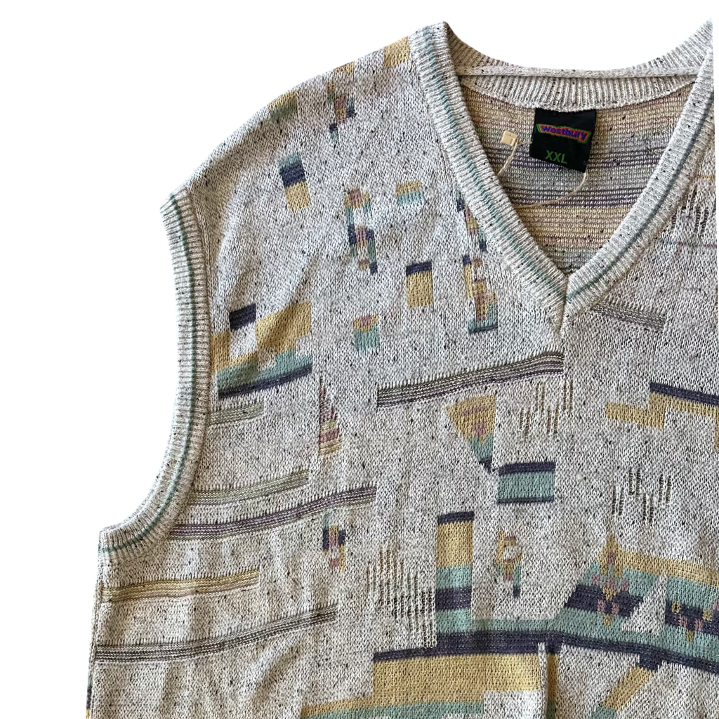Chaleco VNTG beige con diseño abstracto