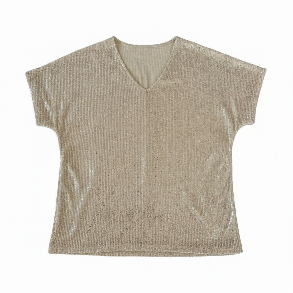 Blusa VNTG Dorada con Brillo Sutil y Escote V