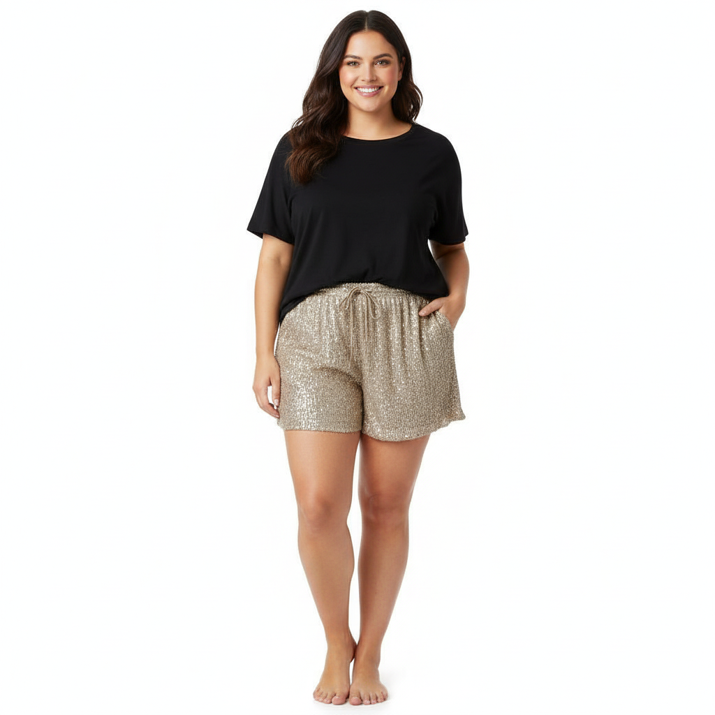 Shorts Dorado de Lentejuelas con Pretina Elasticada