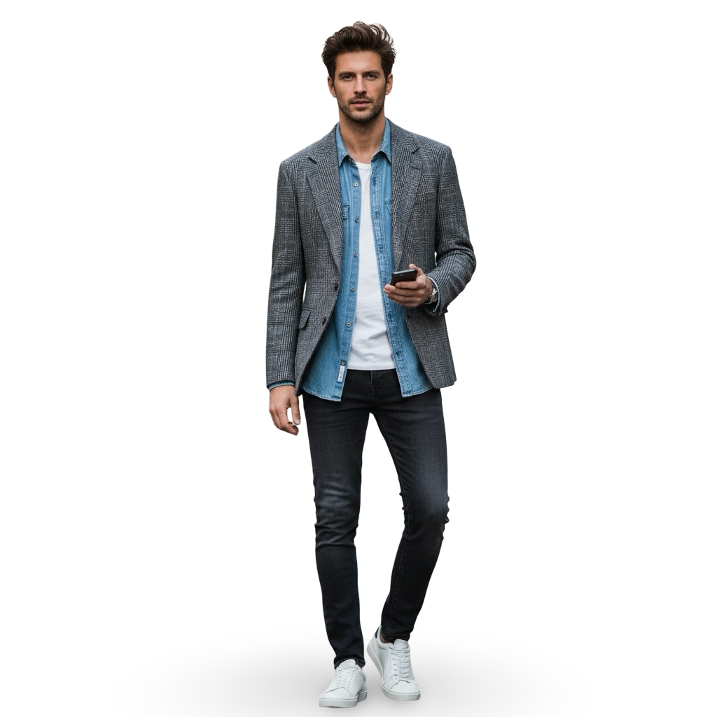 Blazer Príncipe de Gales Gris Clásico